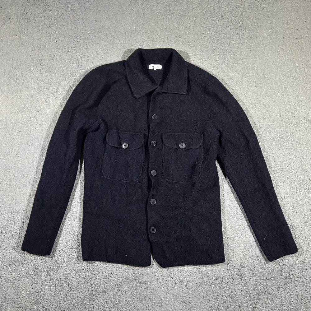 Reiss Demari Navy Blue Overshirt Jacket Men's Large Button Up Wool. Fits Medium